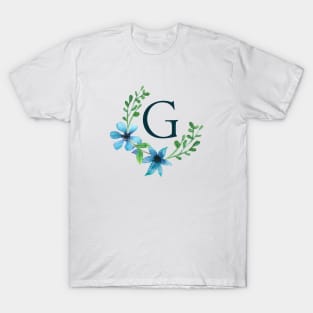 Floral Monogram G Pretty Blue Flowers T-Shirt